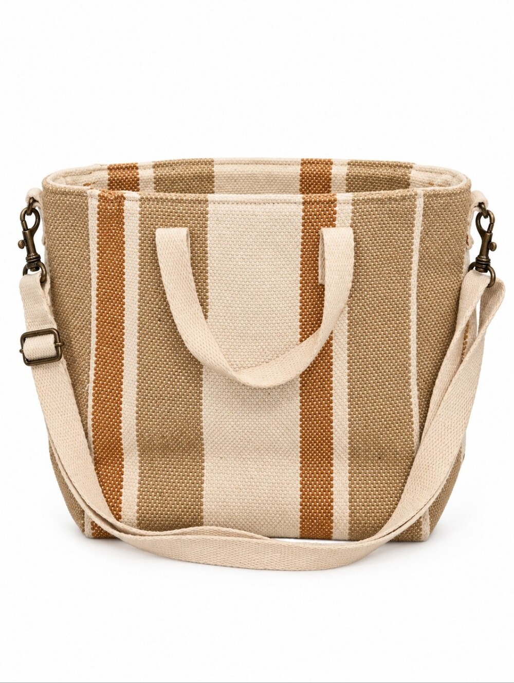 Universal Thread Striped Canvas Tote Crossbody Bag Tan Cream Neutral